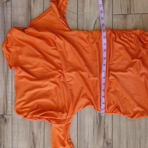 Women's Orange Off-Shoulder Furry Hem Maxi Dress. Size S - Picture 17 of 17